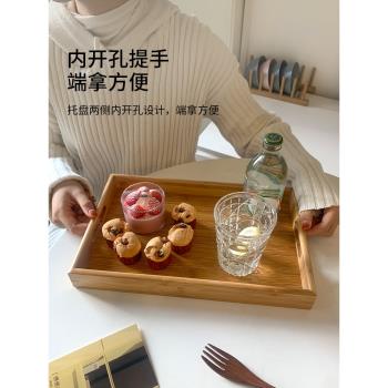 ins風竹木質托盤長方形日式茶盤餐盤咖啡廳甜品盤收納盤點心盤子