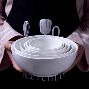創意陶瓷大湯碗商用純白米飯碗飯店小碗粥碗面碗大號碗骨瓷直口碗