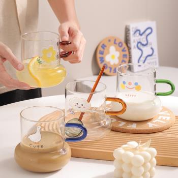 玻璃杯耐熱防爆耐高溫早餐杯水杯家用防燙帶把手創意牛奶果汁杯子