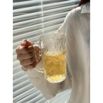 冰川紋杯帶把手ins風高級感玻璃喝水杯子女高顏值家用果汁咖啡杯