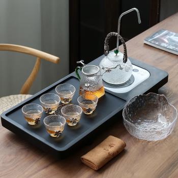 日式茶具套裝烏金石一體茶盤自動上水電陶爐煮茶器玻璃燒茶壺家用