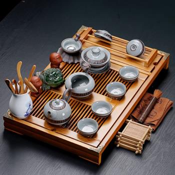 舊望格陶瓷紫砂白瓷功夫茶具套裝杯架實木大號排水茶盤家用茶臺