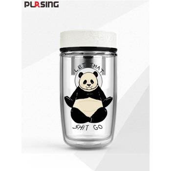 美國PURSING可愛熊貓玻璃杯女泡茶水分離雙層隔熱茶杯男生水杯子