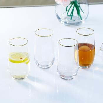 金邊玻璃杯創意家用幾何水杯茶杯威士忌酒杯透明飲料果汁杯子男女