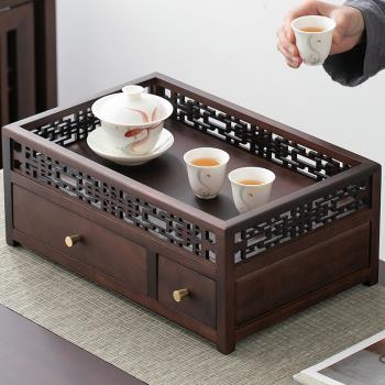胡桃木茶餅收納盒實木家用多功能茶具桌面小型置物架收納柜展示架