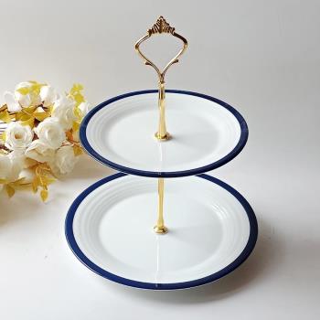 雙層盤外貿陶瓷餐具北歐復古浮雕點心盤創意果盤零食盤家用蛋糕盤