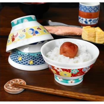 現貨日本九谷燒飯碗雀鳥櫻花相撲吉祥日式料理和風家用斗笠飯碗