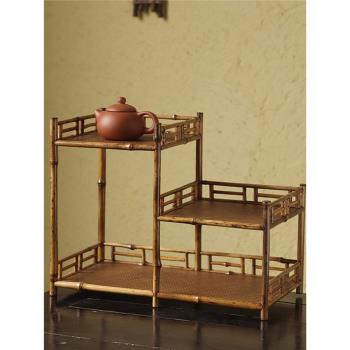 復古書房桌面擺件置物架新中式博古架茶道配件茶棚茶具收納展示架