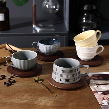 美式咖啡杯子木杯墊下午茶杯碟勺花茶杯拿鐵復古陶瓷咖啡杯碟套裝
