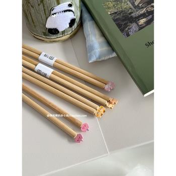 日式卡通竹木筷子一雙情侶筷子家用一人一筷可愛立體卡通竹子餐具