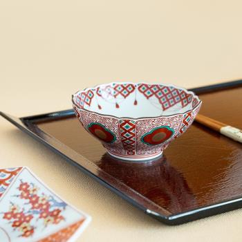 現貨一丁目日本進口有田燒陶瓷釉下彩赤金丸桔梗小碗米飯碗湯碗