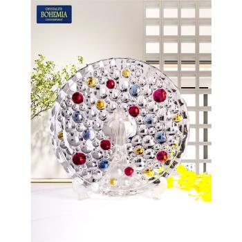 捷克BOHEMIA水晶玻璃彩色果盤高級水晶果盤客廳家用歐式水果盤