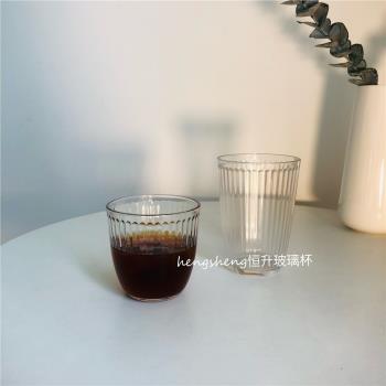 ins復古條紋冰拿鐵咖啡杯卡布杯拉花杯冷萃杯果汁杯玻璃氣泡水杯