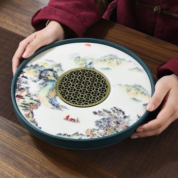 陶瓷功夫茶具套裝家用干泡茶盤儲水竹茶托日式簡約迷你圓形小茶臺