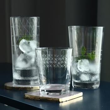 北歐透明雕刻厚實果汁飲料玻璃杯