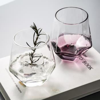 北歐創意清新鉆石玻璃杯子 ins簡約六棱水杯花茶杯個性潮流酒杯