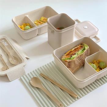 日式小麥秸稈飯盒便攜分盒型便當盒上班族微波爐加熱餐盒保溫盒
