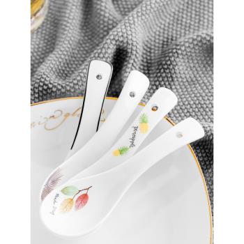 偶鳴陶瓷勺子創意可愛兒童家用吃飯小勺子叉子套裝湯勺湯匙調羹