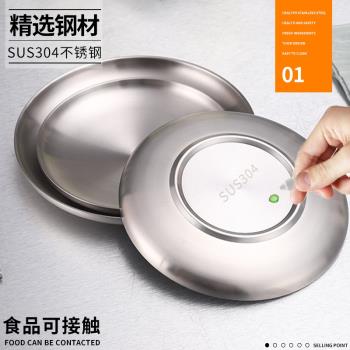 韓式雙層隔熱304不銹鋼盤子圓盤加厚牛排餐盤水果菜碟燒烤店托盤