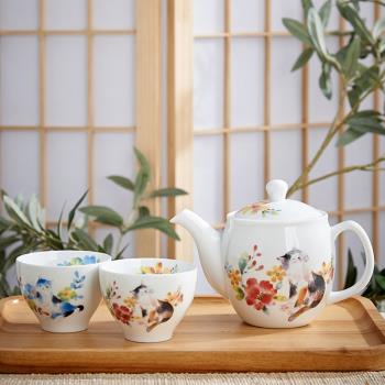 日本進口美濃燒ceramic藍陶瓷茶壺茶杯套裝日式茶具新婚喬遷禮品