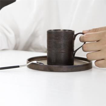 日式簡約金屬釉文藝復古高顏值家用辦公陶瓷水杯馬克咖啡杯碟套裝