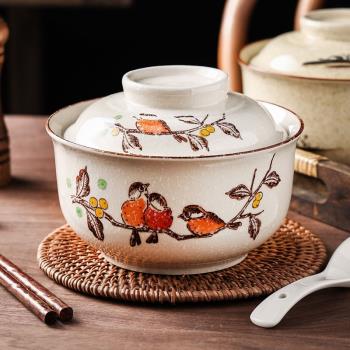 中式風家用碗陶瓷吃面碗泡面碗帶蓋學生宿舍蒸碗湯碗湯面碗微波爐