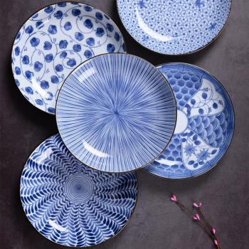 日本進口陶瓷深盤美濃燒藍繪變菜盤日式釉下彩家用圓盤子日式餐具