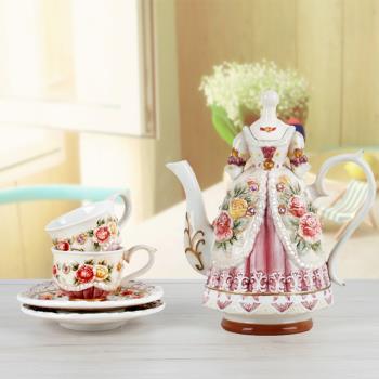 方亞維多利亞歐式咖啡杯壺組高檔手繪陶瓷咖啡用具家居禮品擺設