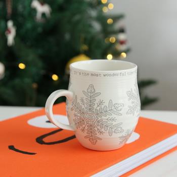 圣誕季 出口歐美質感冬日雪花陶瓷咖啡杯水杯大肚杯英文馬克杯