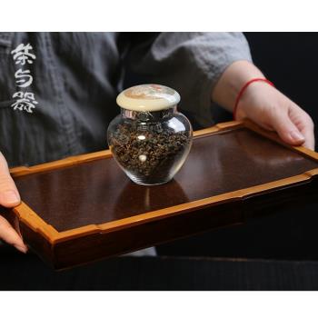 臺灣自慢堂茶葉罐玻璃1兩小號茶倉梅型釉中彩手繪便攜密封罐茶具