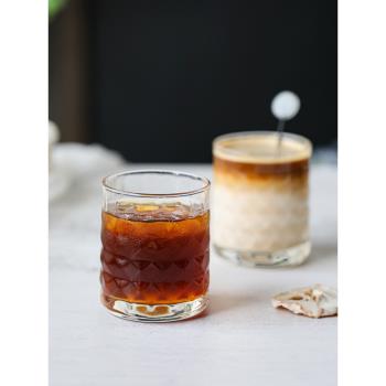 ins錘紋威士忌杯菠蘿紋咖啡冷飲杯家用玻璃杯果汁杯茶杯厚底杯