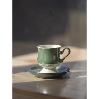 高腳咖啡杯中古風陶瓷杯馬克杯設計感小眾藝術高階感法式復古杯碟