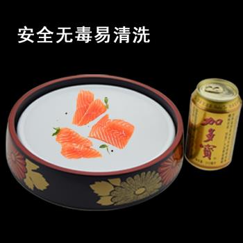 三文魚刺身盤日式魚生冰盤料理海鮮拼盤餐盆冰碟塑料復古壽司桶