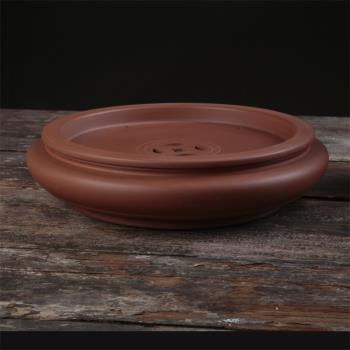 潮州朱泥手拉茶盤簡約圓形儲水式10英寸紫砂茶船潮汕工夫茶具托盤