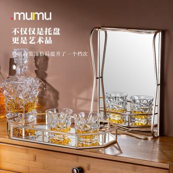 mumu正品 北歐風鏡面玻璃金色收納托盤歐式家用客廳茶幾茶杯盤子