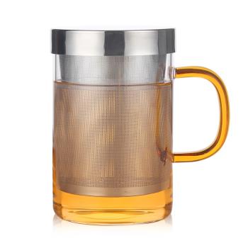 耐熱玻璃杯三件套杯不銹鋼過濾帶蓋直覺三件杯創意辦公泡茶杯