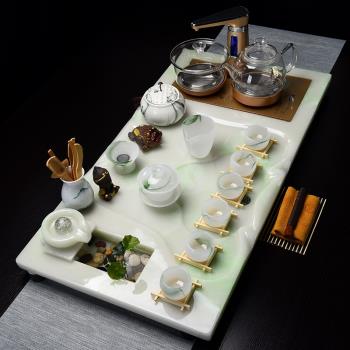 流水生財玉石茶盤歐式茶具家用簡約全自動一體會客茶臺泡茶套裝