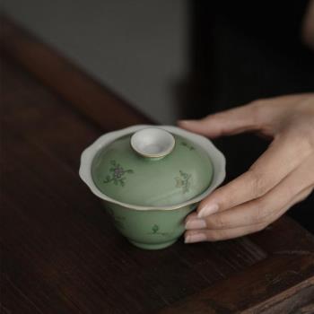小白茶具//賦山堂石青花卉蓋碗景德鎮手繪茶碗泡茶碗高端仙女茶器