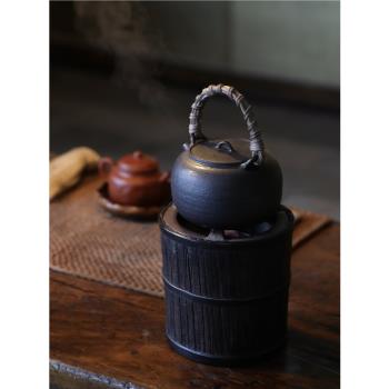 奇竹齋|名家手工茗爐茶壺 老榆木外殼茶爐 燒水煮茶套裝煮酒復古