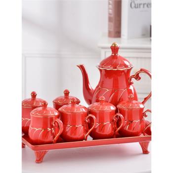 北歐喜慶輕奢水具茶具套裝家用客廳茶杯水杯茶壺杯子水壺托盤結婚