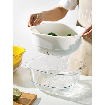 雙層洗菜盆瀝水籃廚房家用塑料洗水果客廳透明濾水菜簍淘洗菜籃子