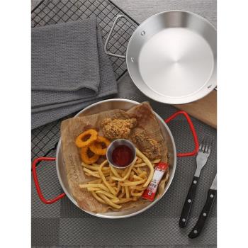 不銹鋼海鮮盤飯鍋盤雙耳圓形小龍蝦平底鍋炸意麵雞盤燒烤小吃託盤