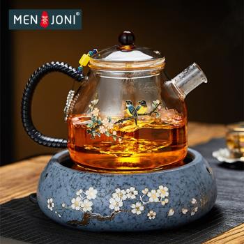 Men&Joni景泰藍玻璃蒸煮茶壺復古耐高溫大容量燒水壺全自動電陶爐