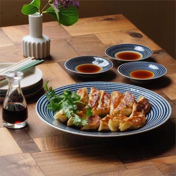 日本Barbar藍駒 藍條紋陶瓷餐盤早餐甜品盤三足缽碗湯碗 日式面碗