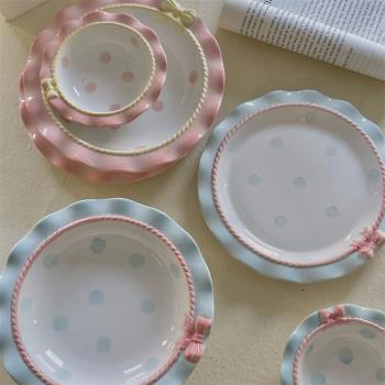 韓式復古立體蝴蝶結波浪花邊餐盤飯碗婚禮蛋糕點心擺盤少女心餐具