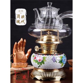 景泰藍煤油燈空氣燈純黃銅 潮汕中式茶具養生燒水煮茶燈爐煮咖啡