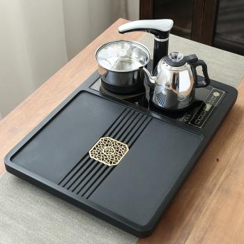 現代家用石茶盤烏金石一體全自動簡約辦公室小型茶具套裝帶燒水壺