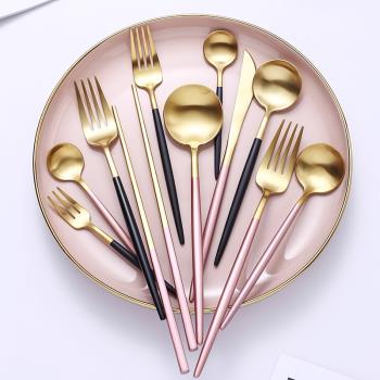 北歐風勺子牛排刀叉筷子甜品勺湯勺水果叉家用不銹鋼西餐餐具套裝