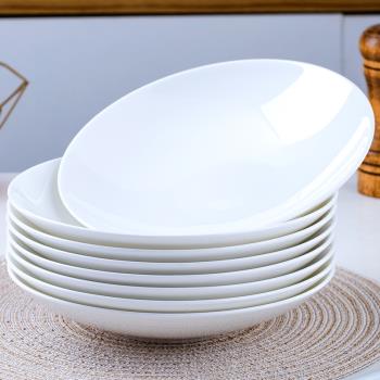景德鎮骨瓷純白陶瓷菜盤創意家用餐具簡約中式菜碟圓形碟子深盤子
