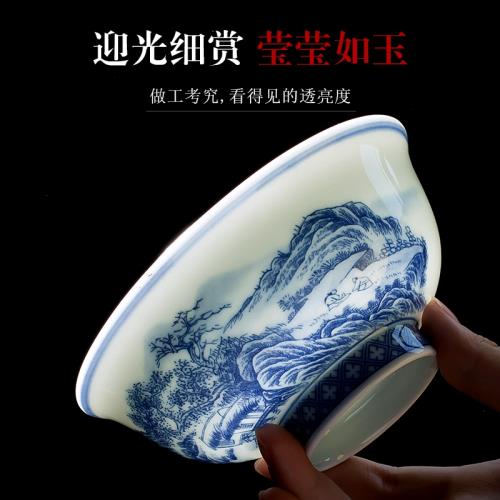 中国美術 茶道具 煎茶碗セット茶碗 茶器 中国景德鎮製 山水風景 亭台樓閣 八客 景德鎮青花瓷山水碗碟套裝家用中式高檔碗盤組合陶瓷釉下餐具套裝|碗